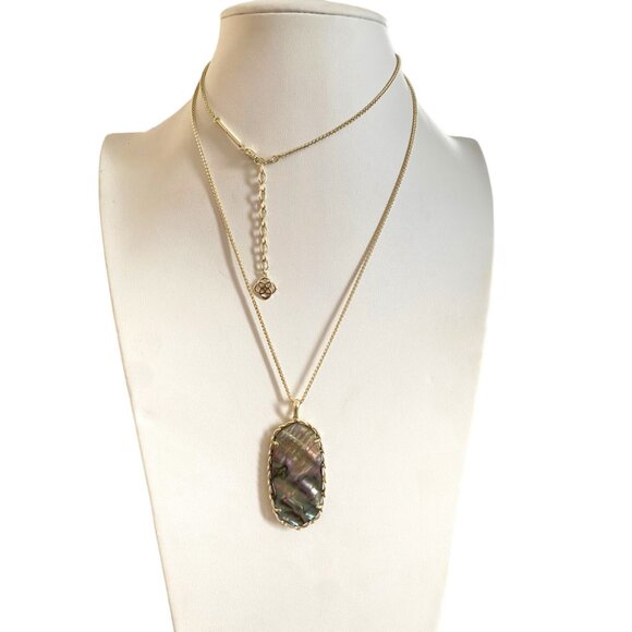 Authentic KENDRA SCOTT Gold Macrame Reid Long Necklace Abalone gold tone 15" - Picture 9 of 11